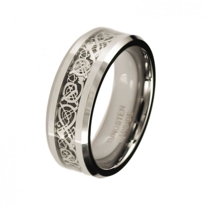 Lonti RTG-0034 Tungsten Carbide Ring with Celtic Dragon Ornament