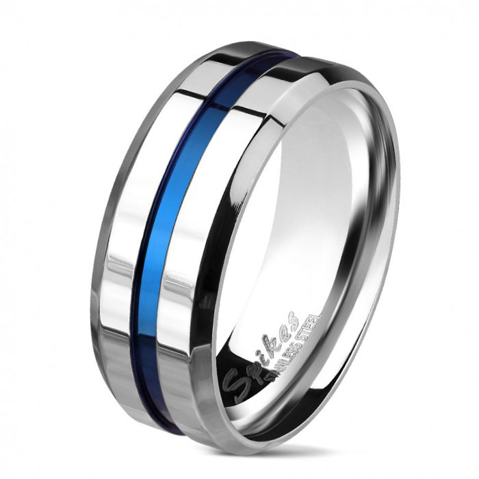Spikes R-M6694B Men's Steel Ring with Blue Band