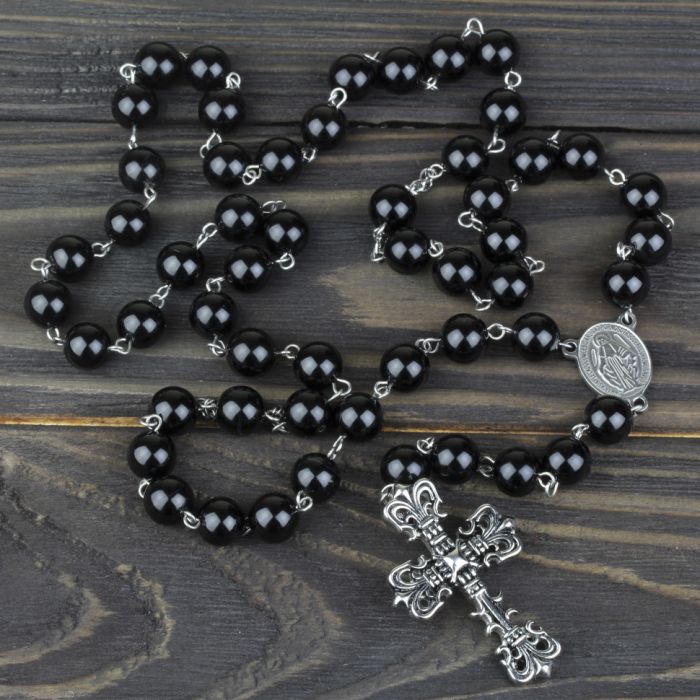 Men's Agate Rosary with Catholic Cross Everiot Select --LNS-3079