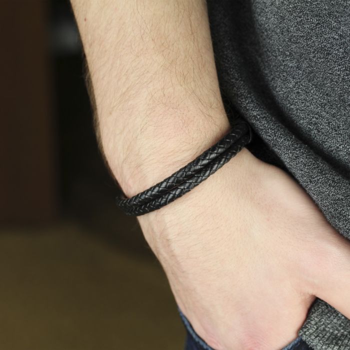 Leather Braided Men's Bracelet Everiot Select LNS-5010 Black