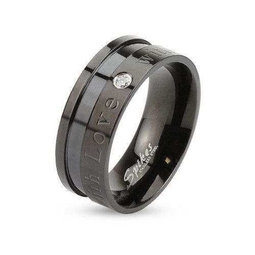 Spikes R-M2955 Steel Ring with Engraved Inscription and Phianite