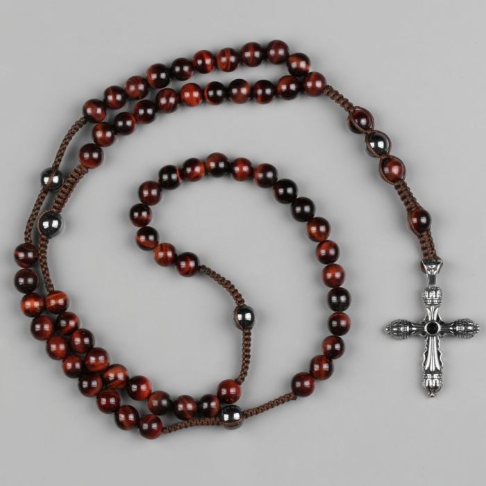 Everiot Select --LNS-3110 Men's Hematite and Bullseye Rosary with Cross