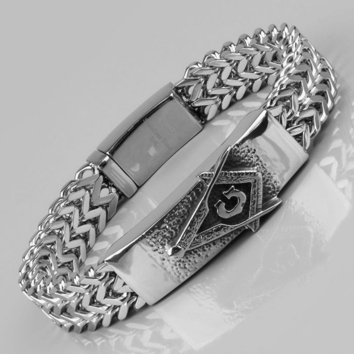 Men's Solid Steel Bracelet Chain Bracelet with Everiot SB-MJ-1465 Freemasons Symbol