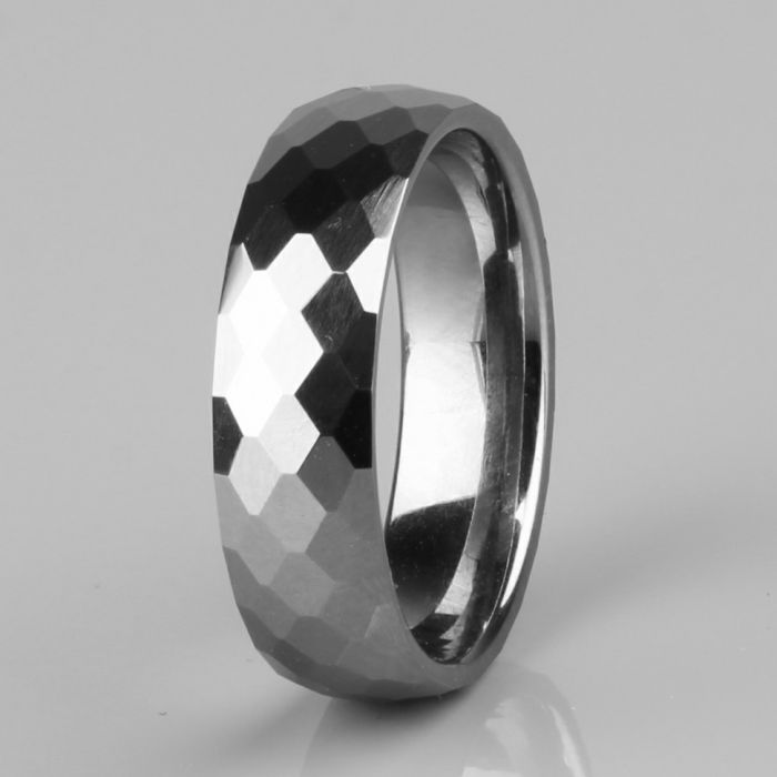 Lonti RTG-0101-ST Tungsten Ring for Couples, with geometric facets
