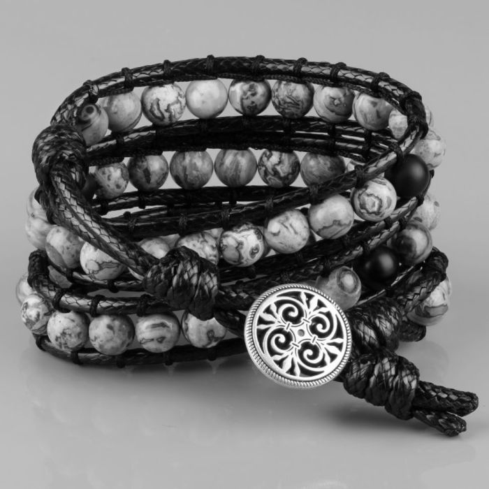 Everiot Select LNS-3119-R braided jasper and waxed cord bracelet