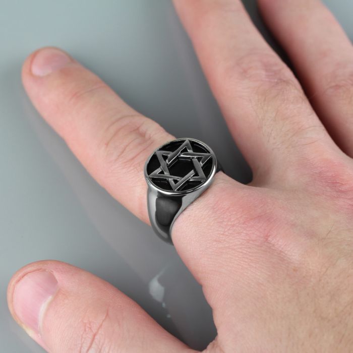 Spikes R-Q8056 Men's Steel Ring, with Star of David