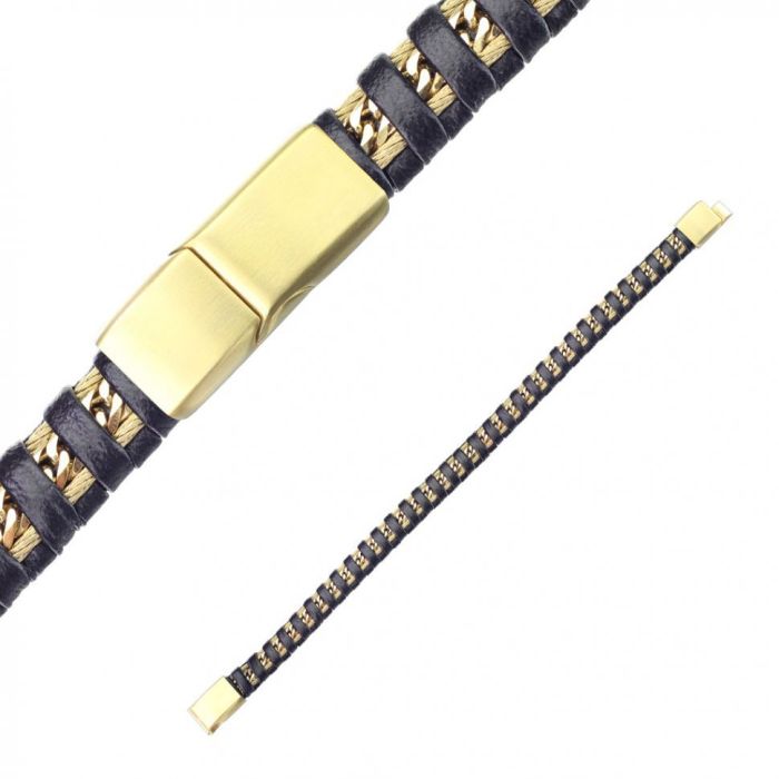 Men's black bracelet TATIC SLQ-1004 in steel and eco leather