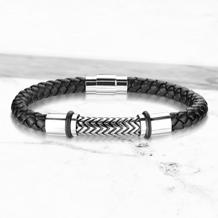 Braided men's bracelet made of eco leather TATIC SLQ-1014S black