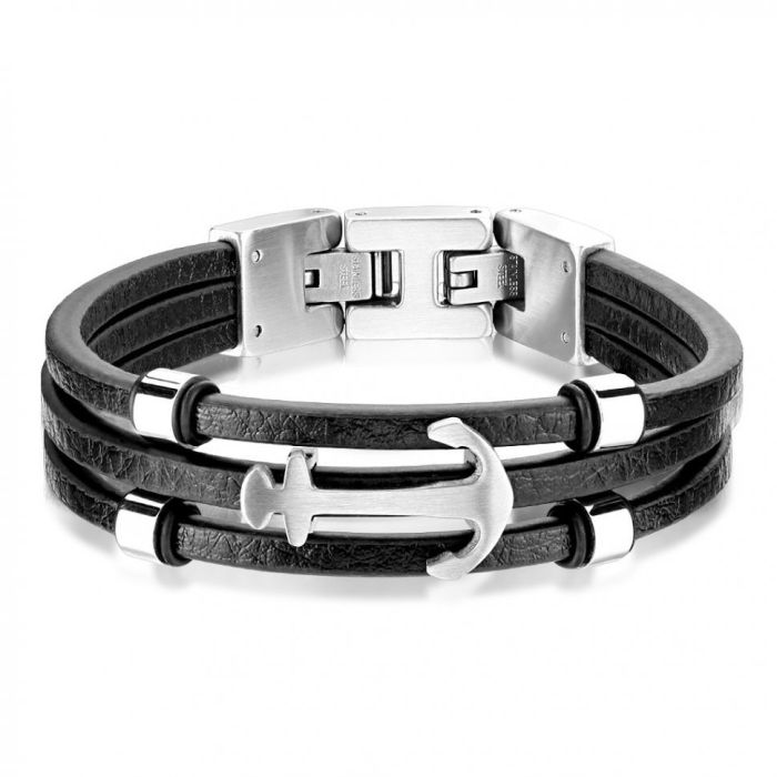 TATIC SLQ-1018S Black Men's Bracelet with Anchor made of eco leather