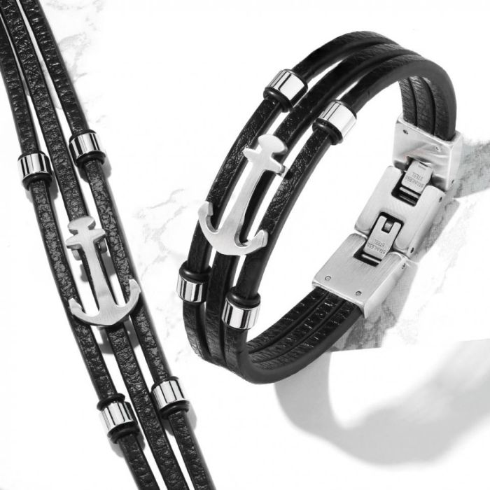 TATIC SLQ-1018S Black Men's Bracelet with Anchor made of eco leather