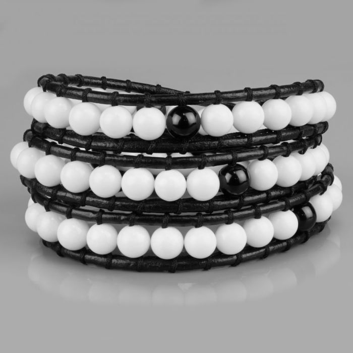 Everiot Select LNS-3123 wide braided bracelet-winding bracelet made of alabaster and agate beads