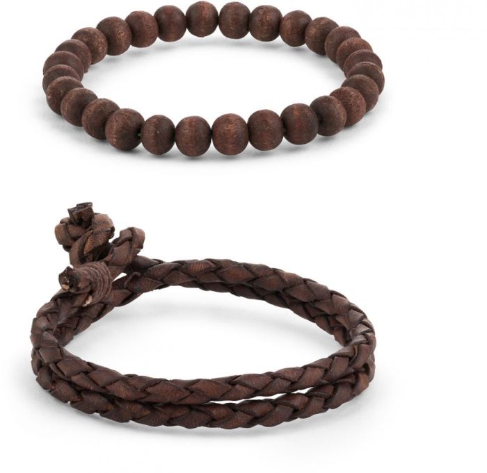 Set of men's bracelets leather and wooden beads Local League CS-LBM469