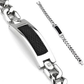 Men's TATIC SSBQ-3026 Steel Chain Bracelet with Black Inlay and Phianites