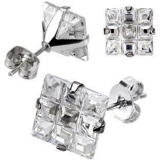 TATIC SE0103 Square Carnation Earrings, 5mm to 7mm, with Phianite,