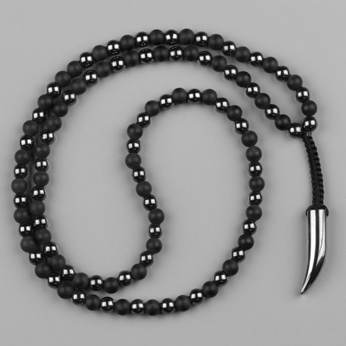 Men's Everiot Select LNS-3035 Agate and Hematite Neck Rosary with Fang Pendant