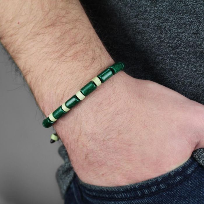 Braided Shambhala style bracelet Everiot Select LNS-2059 with green ceramic beads