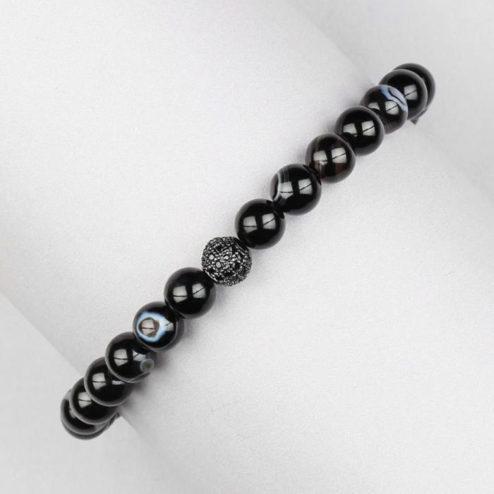 Bracelet made of onyx with diamonds on elastic band Everiot Select LNS-2070