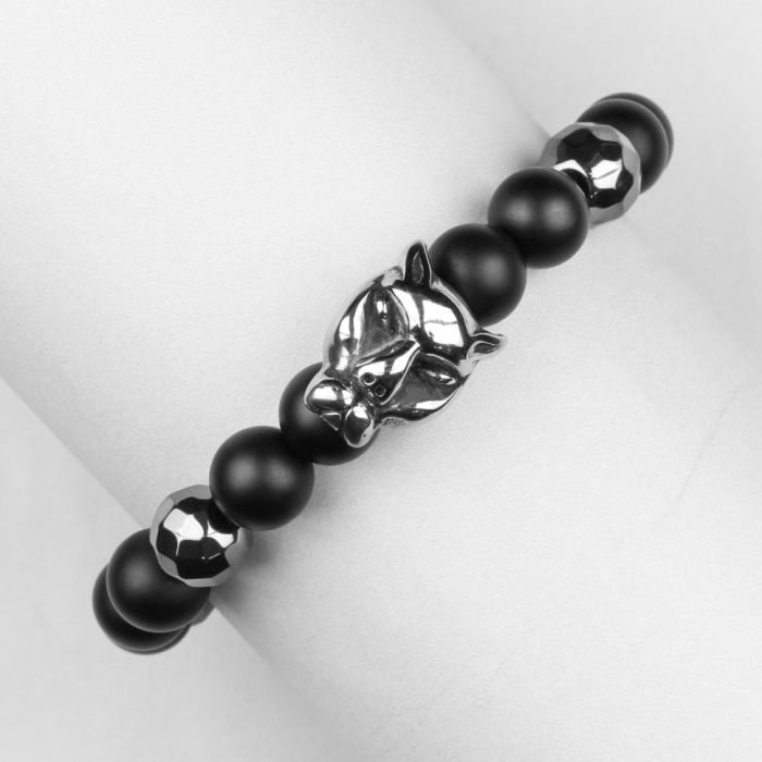 Black men's bracelet "Panther" of agate and hematite on elastic band Everiot Select LNS-2055