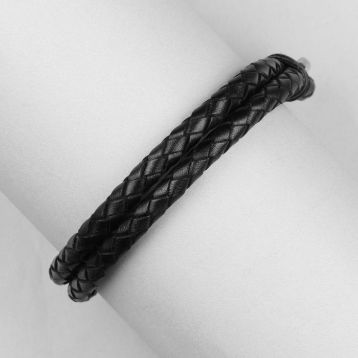 Leather Braided Men's Bracelet Everiot Select LNS-5010 Black
