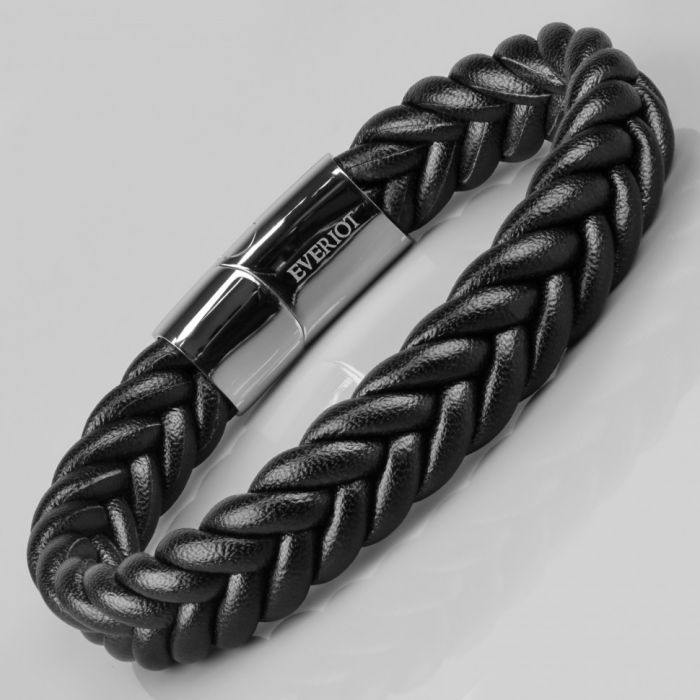 Black Leather Bracelet Men's Everiot BC-MJ-1573 Braid Bracelet