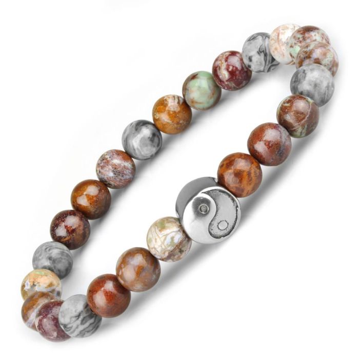 Bracelet on elastic band "Yin and Yang" made of colored agate and jasper Everiot Select LNS-2077