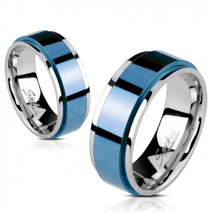Spikes R-H1657 Steel Ring with Blue Rotating Center Section
