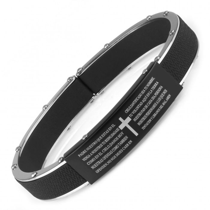 Men's Everiot PL-XP-1102 rubber bracelet with plate and Lord's Prayer in Spanish