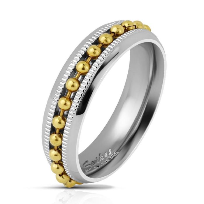 Spikes R-M6005G gold plated steel ring with rotating ball chain