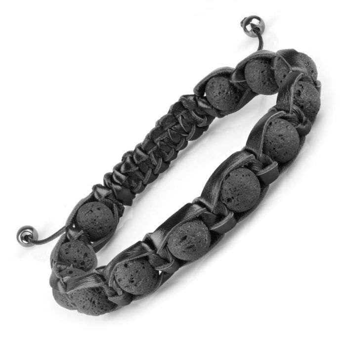 Black Men's Shambhala Bracelet made of lava (basalt) and leather Everiot Select LNS-2089